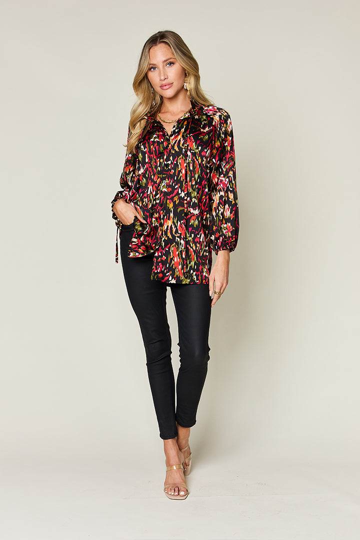 Double Take Printed Button Up Long Sleeve Shirt