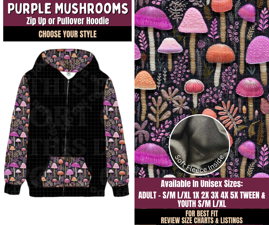 Preorder! Closes 11/11. ETA Feb. Purple Mushroom Zip-Up or Pullover Hoodie