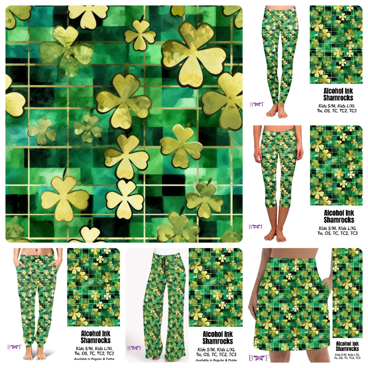 Alcohol Ink Shamrocks capris leggings and skorts with pockets