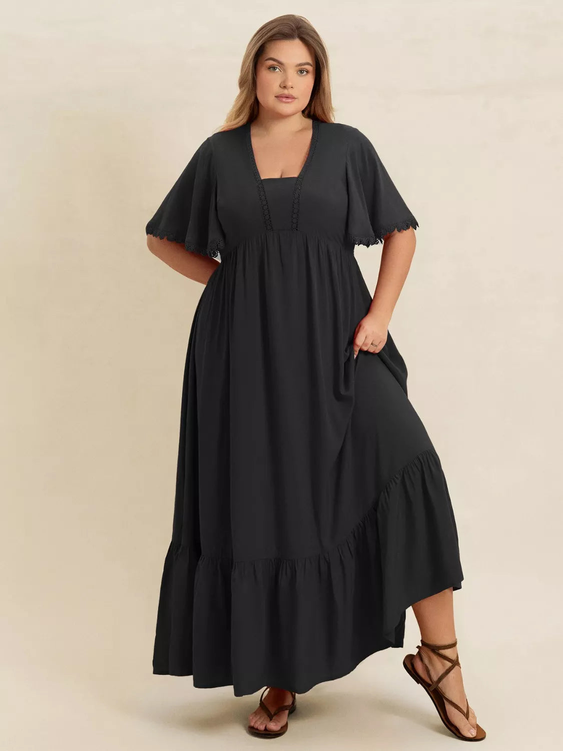 Plus Size Boho Ruffled Maxi Dress with Flutter Sleeves – Fashion Flare  Boutique