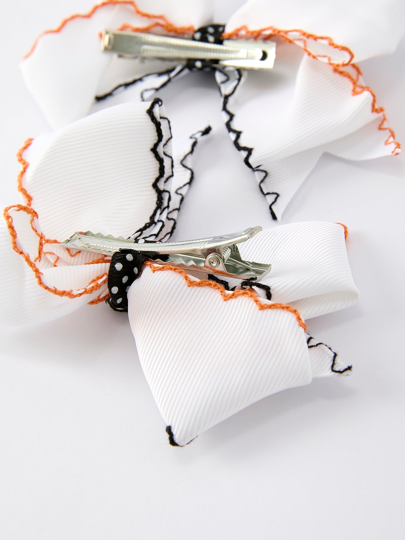 Halloween Pumpkin Hair Bows: White Ribbon Design(2PCS)