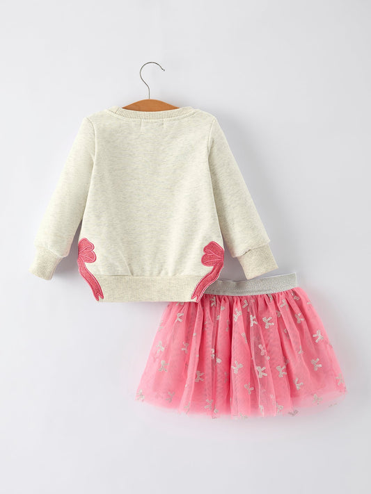 Girls Fall Outfit ā FAITH Letter Sweatshirt and Pink Tulle Skirt Set