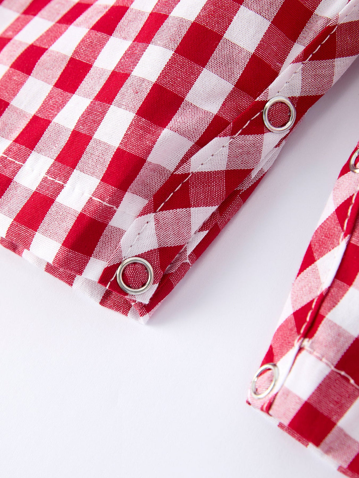 Valentine Red Plaid Boys Romper with Applique Heart Dog Detail