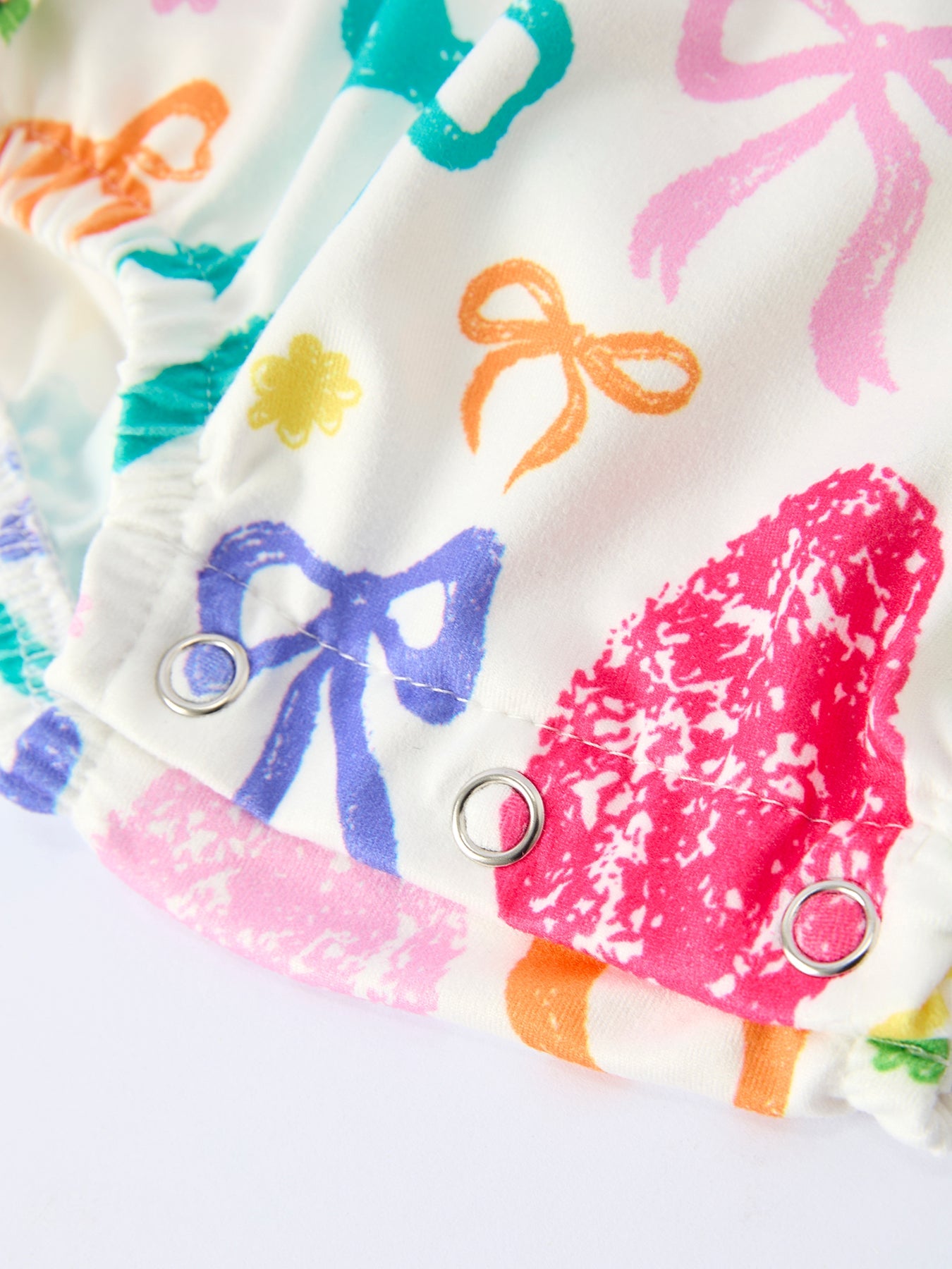 Rainbow Easter Egg Print Bow Baby Girls Romper