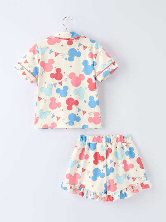 4th Of July Red Blue Print Girls Pajamas Set