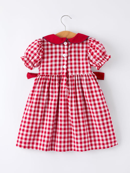 4th of July Flag Plaid Girl Peter Pan Collar Dress Bow