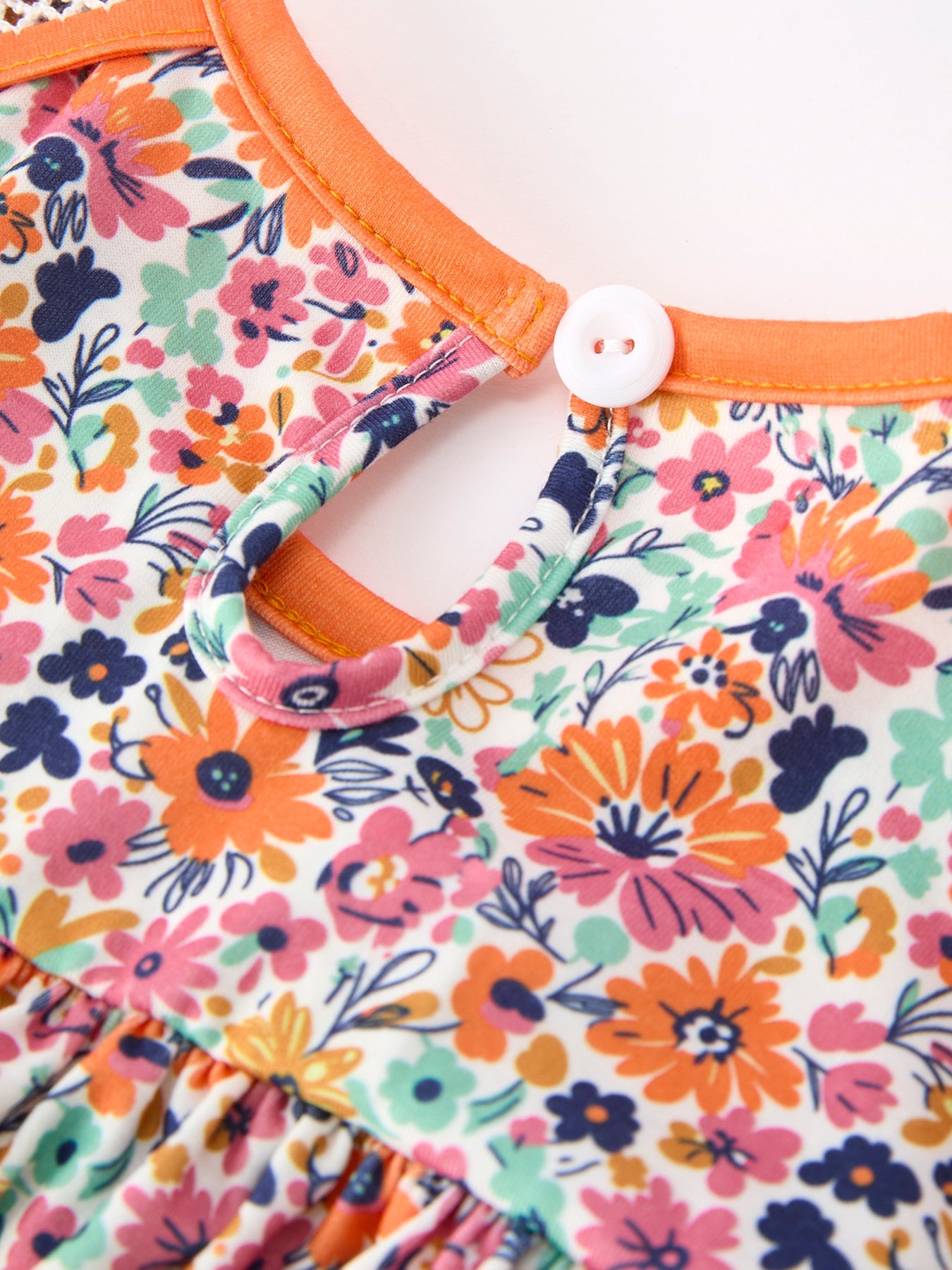 Orange Floral Bow Petals Collar Girls Dress