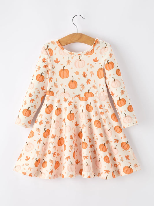 Halloween Thanksgiving Pumpkin Girls Dress Long Sleeve