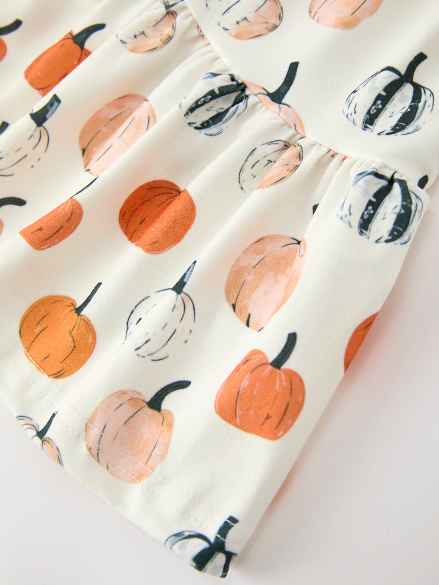 Fall Pumpkin Puff Sleeve Girls Dress