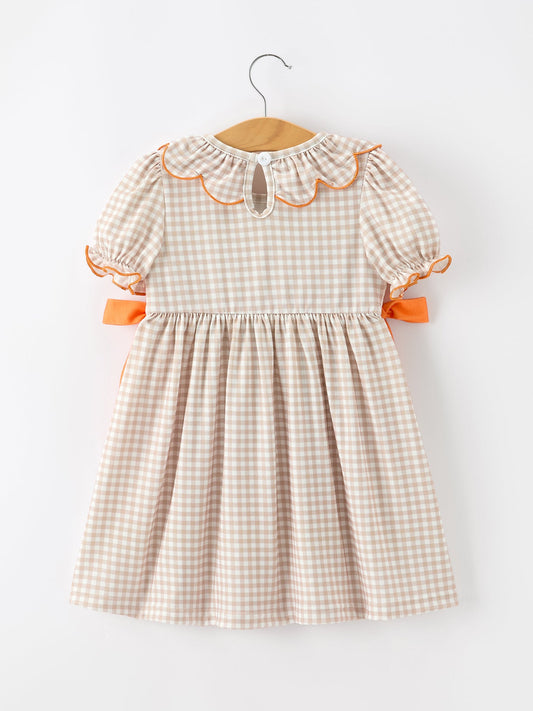 Thanksgiving Smocked Girls Dress Turkey Pumpkin Pie Embroidery