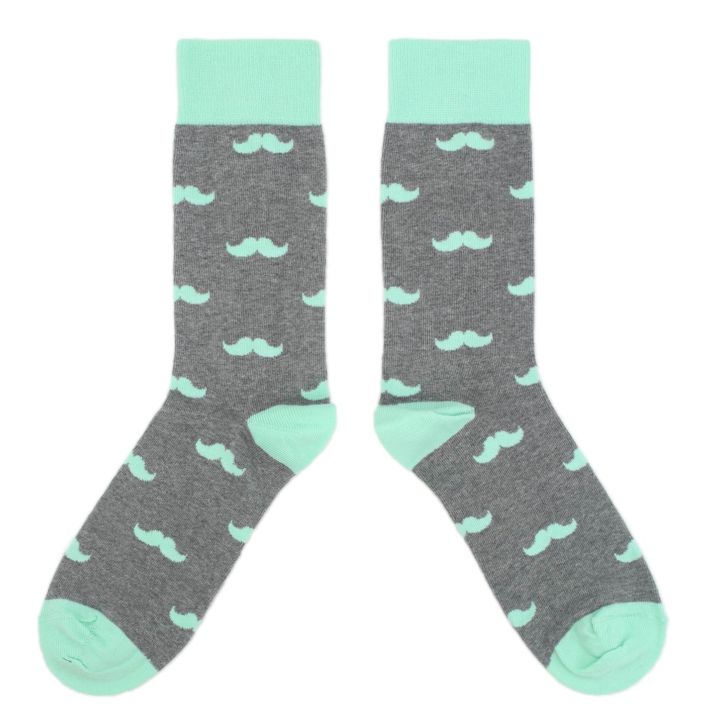 Mint Gray Mustache Wedding Groomsmen Men's Dress Socks with Matching Necktie