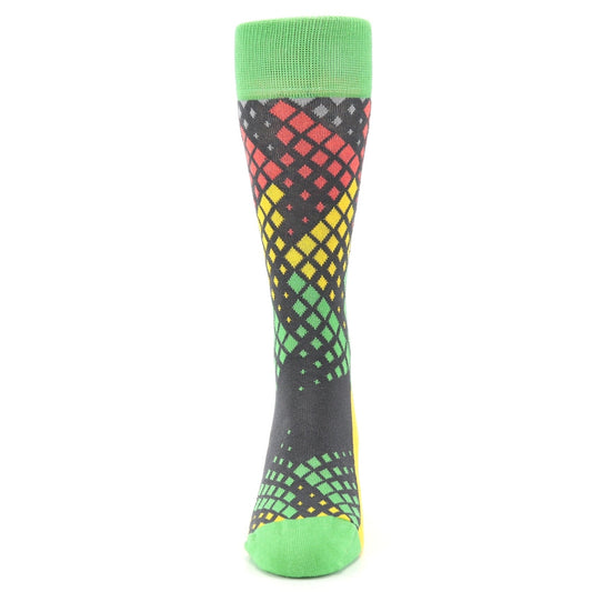 Green Red Yellow Fading Squares Socks - Men's Dress Socks