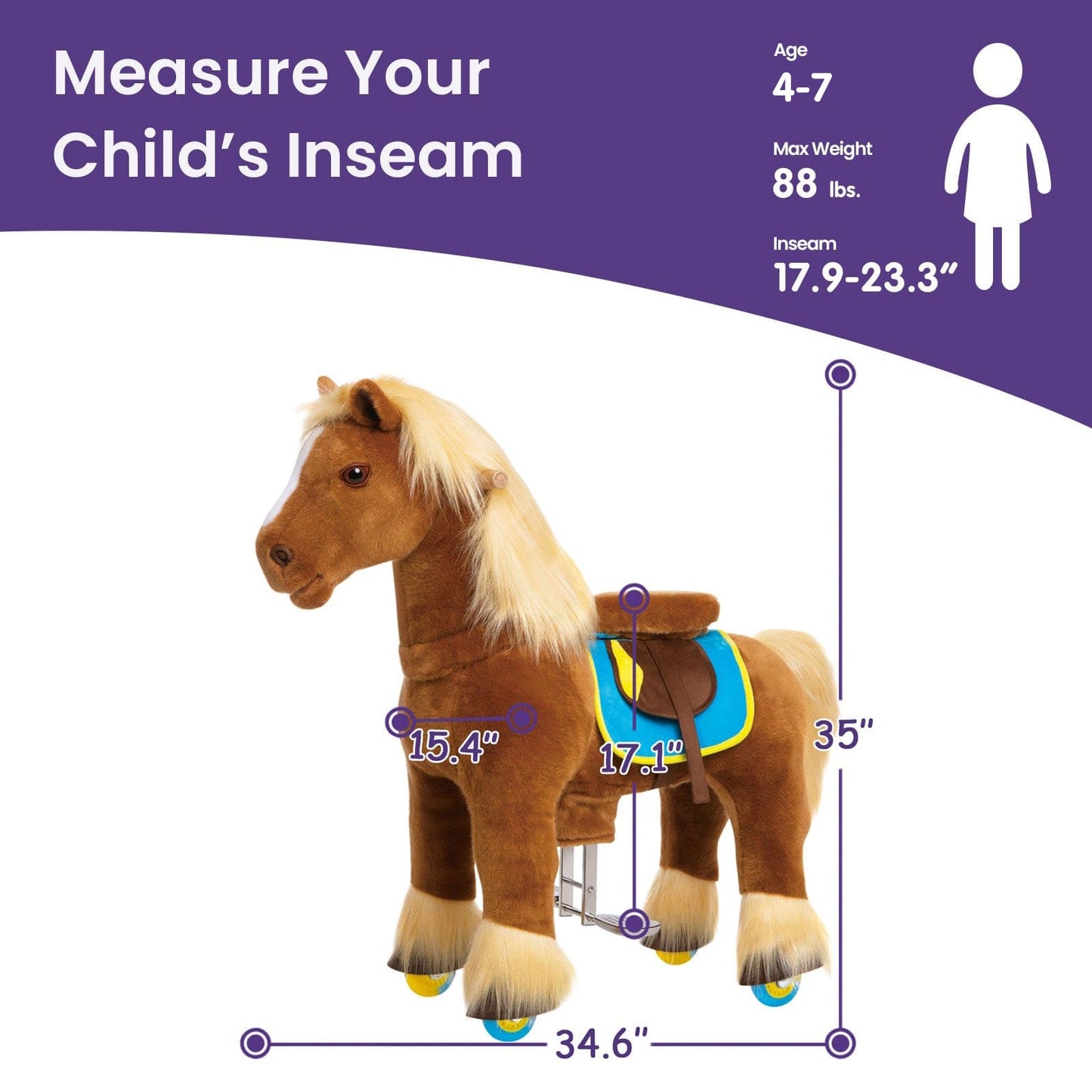 Horse Ride On Toy for Age 4-7 Brown Model X