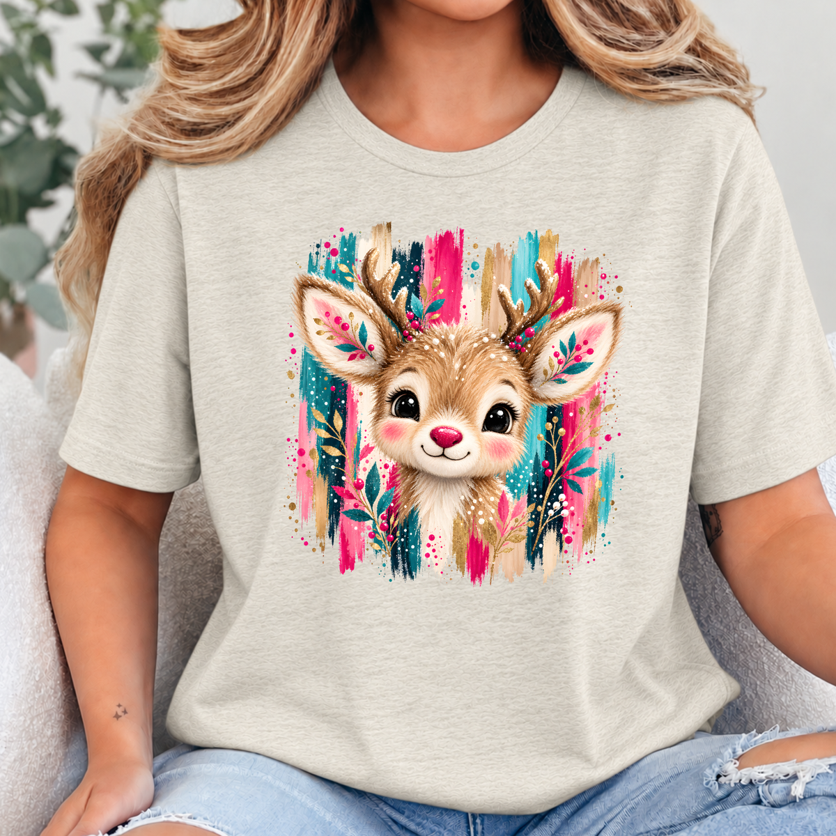 Christmas Brushstroke Reindeer Graphic Tee