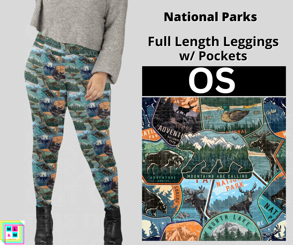 Natural Park Patches Full Length Leggings w/ Side Leg Designs