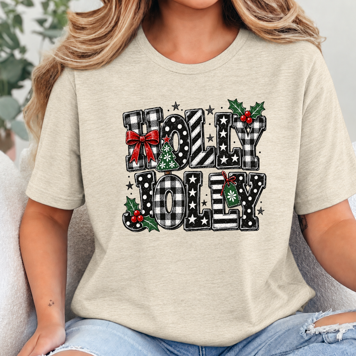 Holly Jolly Plaid Christmas Graphic Tee