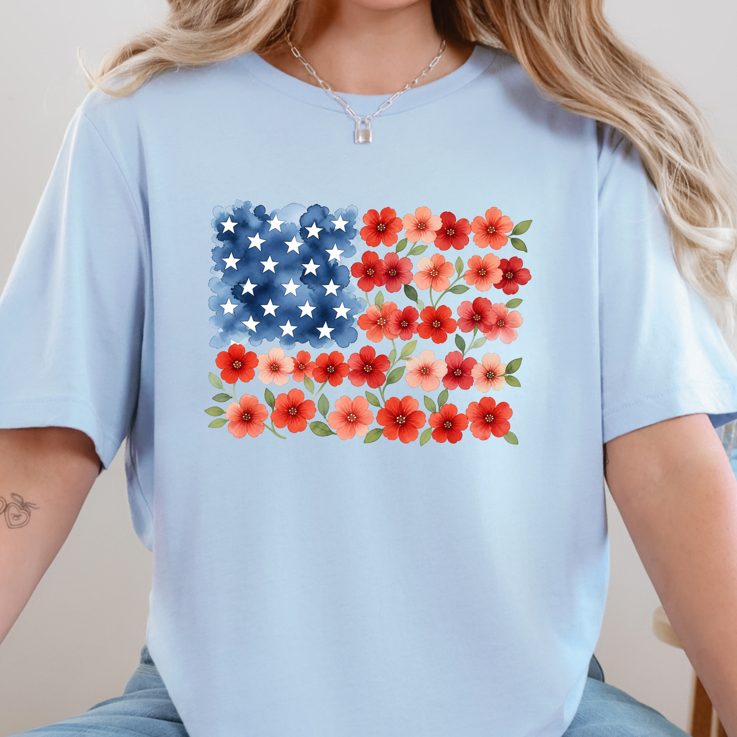 Floral American Flag Graphic Tee