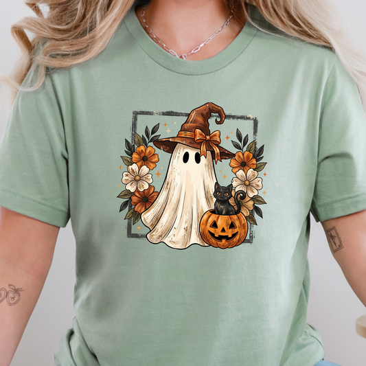 Vintage Halloween Witch Ghost Graphic Tee