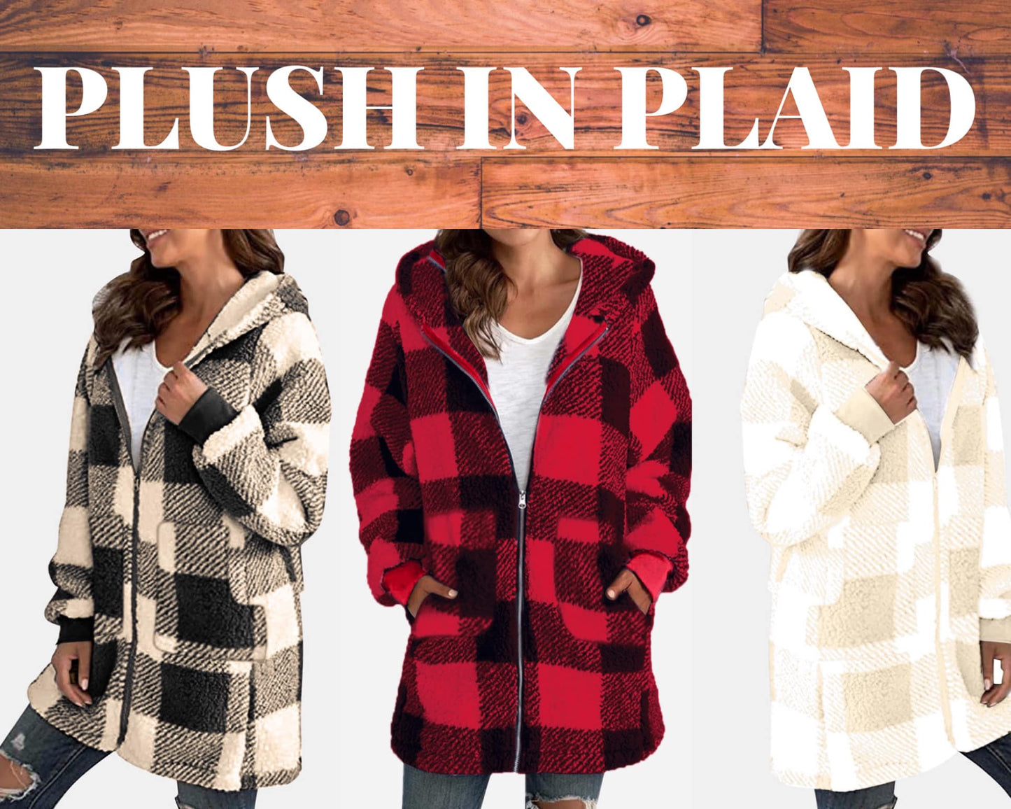Double Take Plaid Long Sleeve Hooded Coat