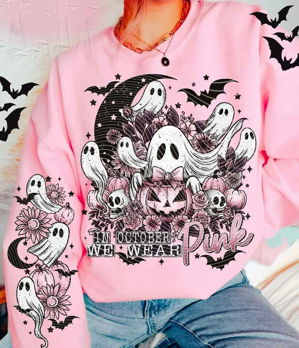 SPOOKY BREAST CANCER AWARENESS- CREWNECK SWEATSHIRT W/ SLEEVE PRINT