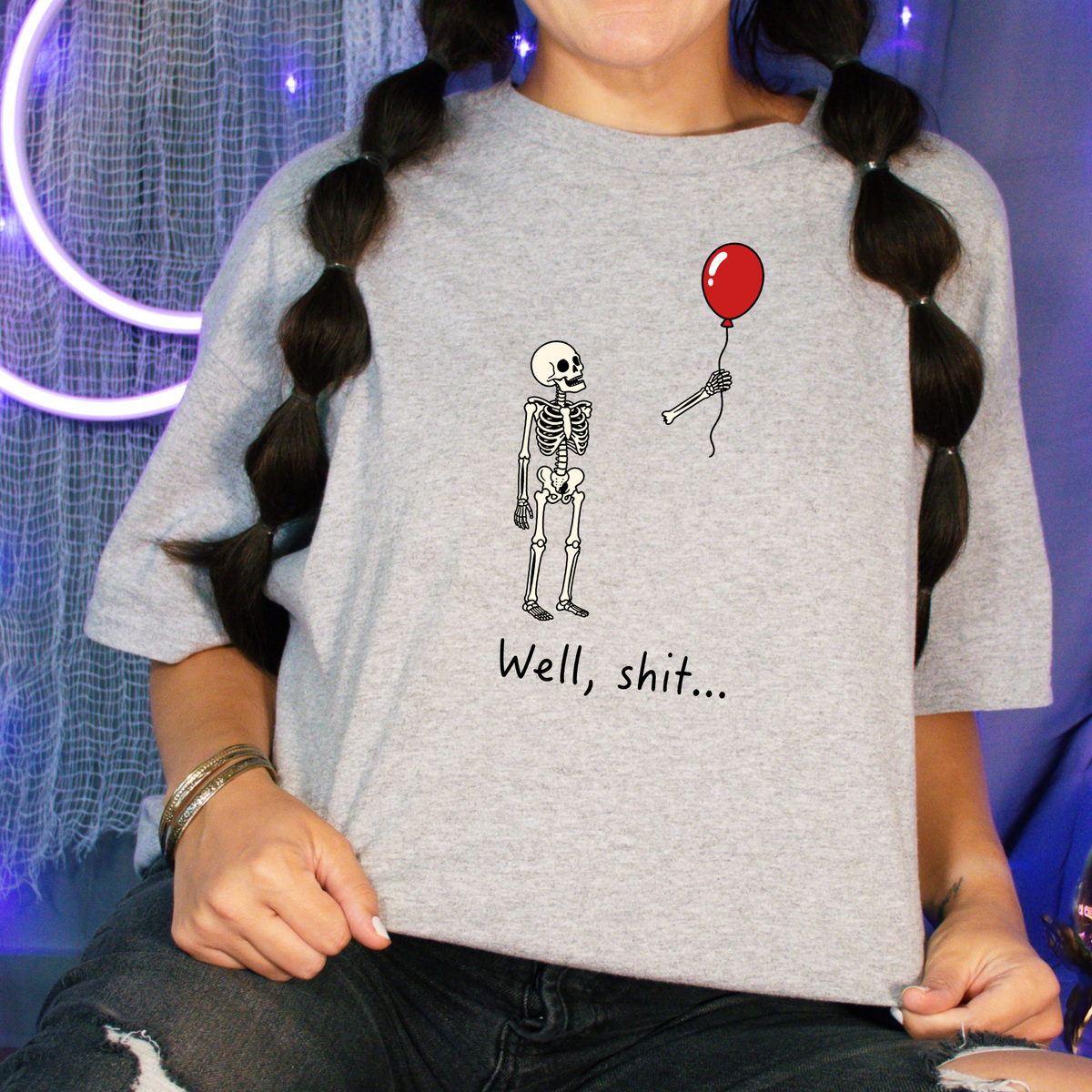 Skeleton Red Balloon Graphic Tee