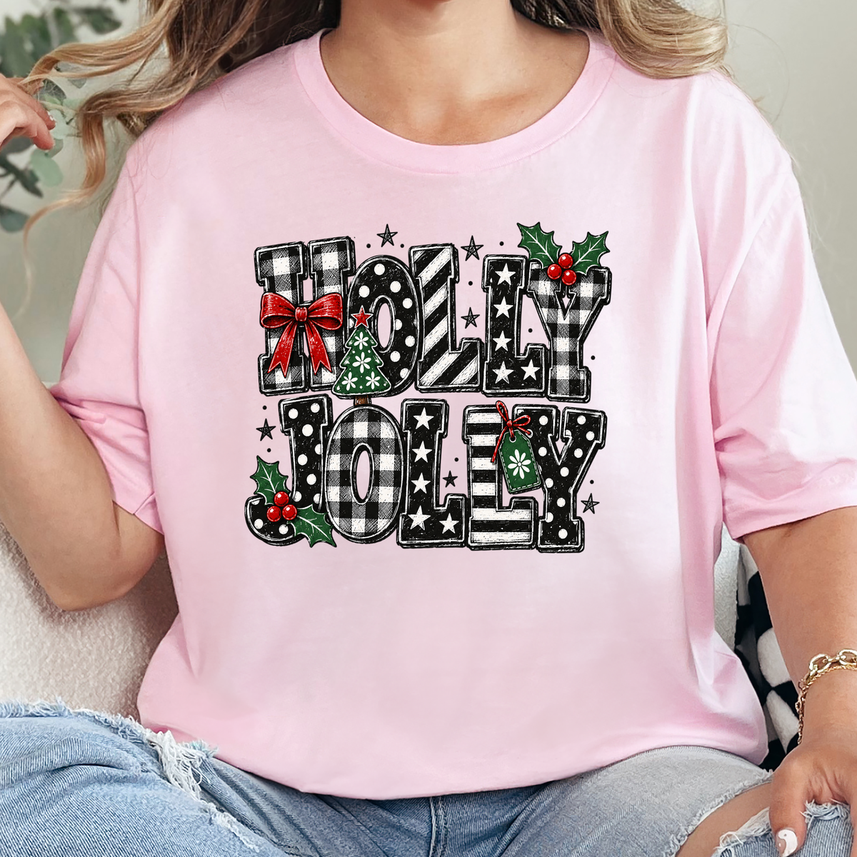 Holly Jolly Plaid Christmas Graphic Tee