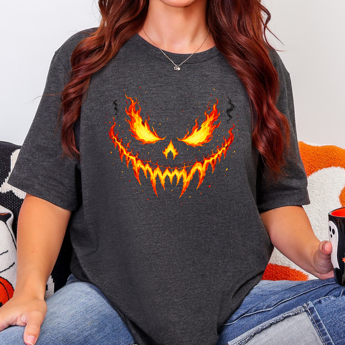 Flaming Pumpkin Face Graphic Tee