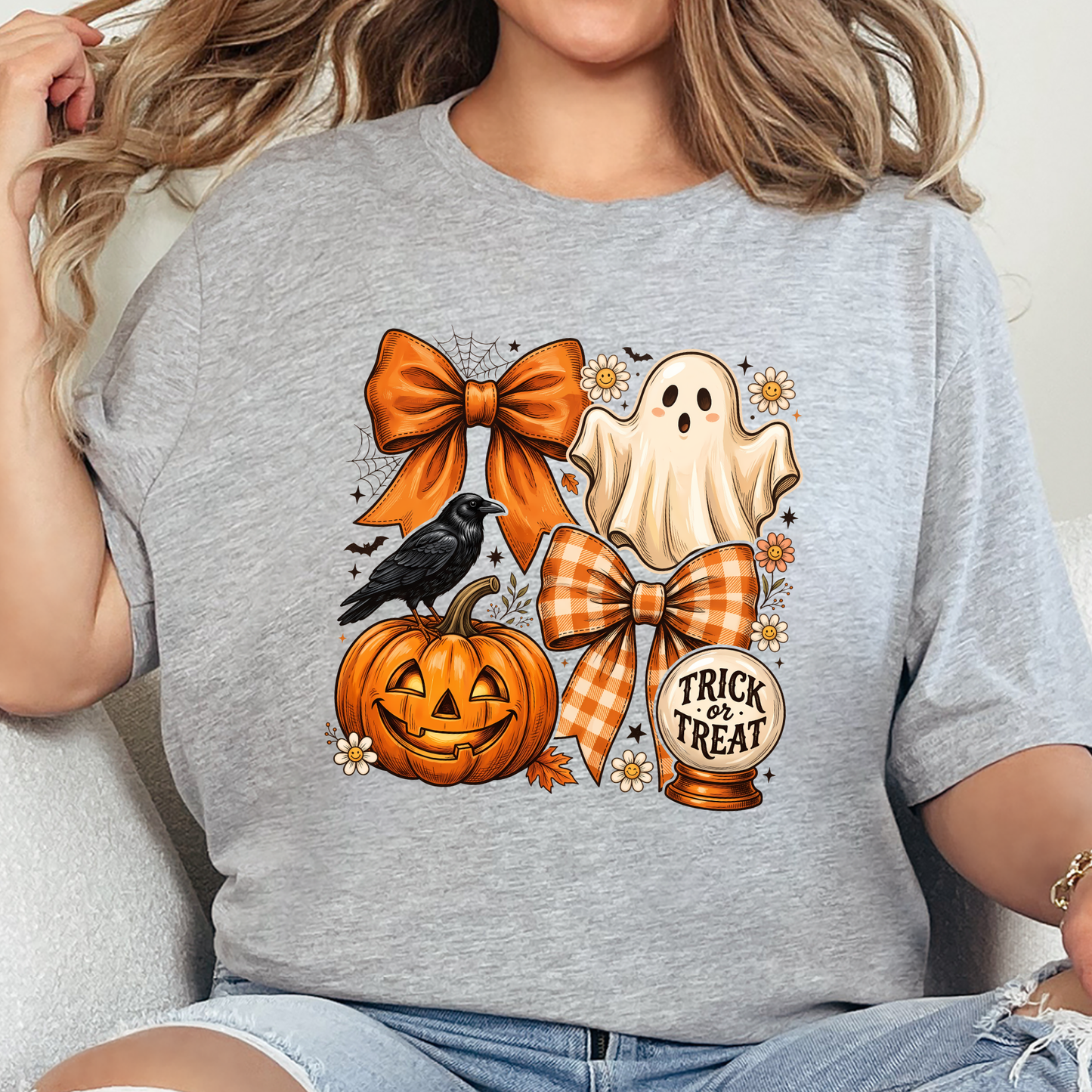 Preppy Halloween Coquette Ghost Graphic Tee