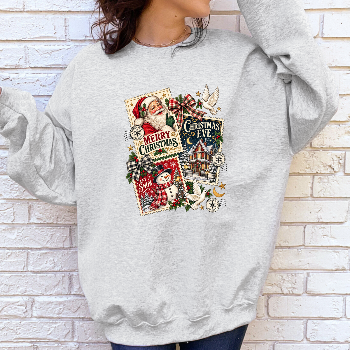 Vintage Christmas Postcard Collage Graphic Sweatshirt