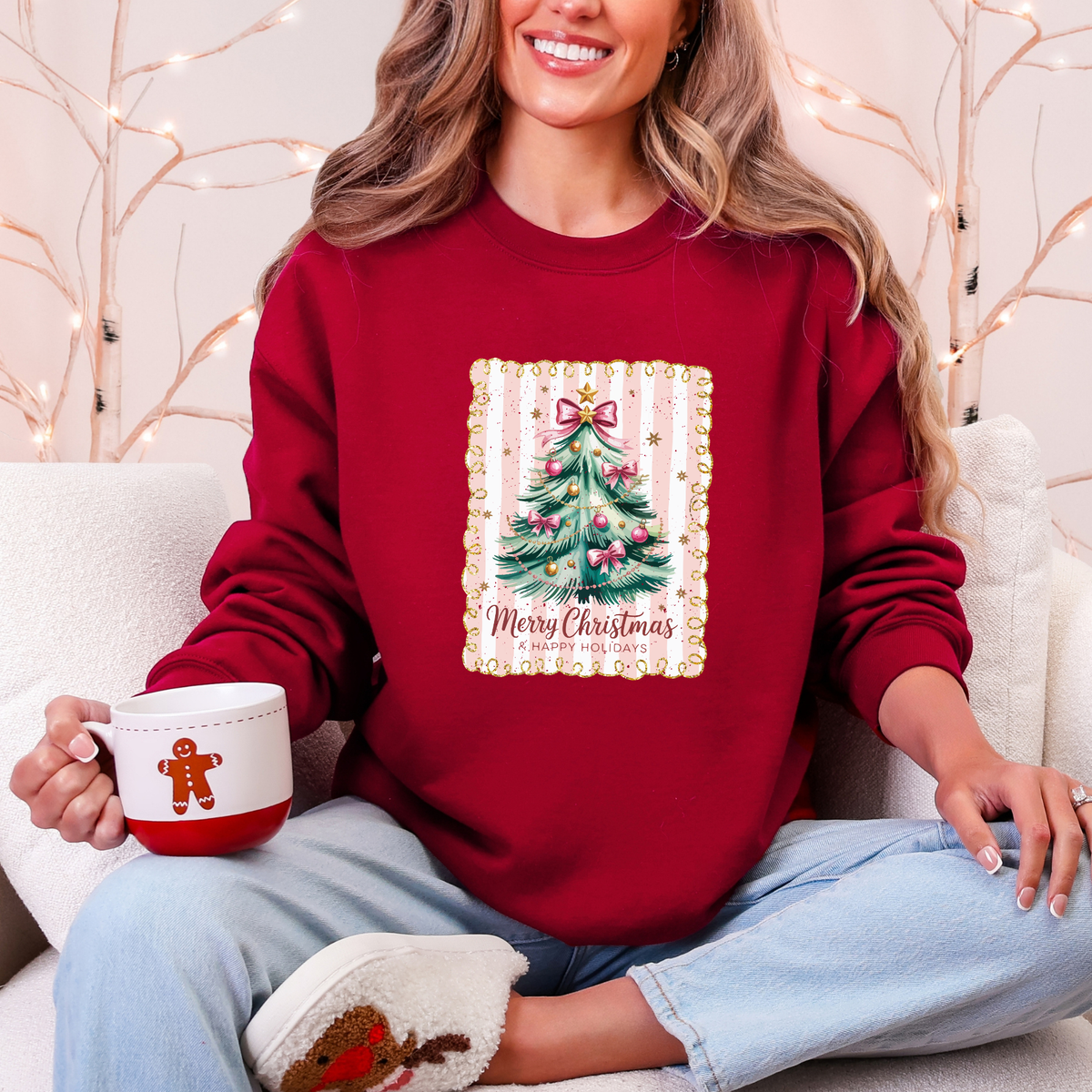 Merry Christmas Pink Stripes Sweatshirt
