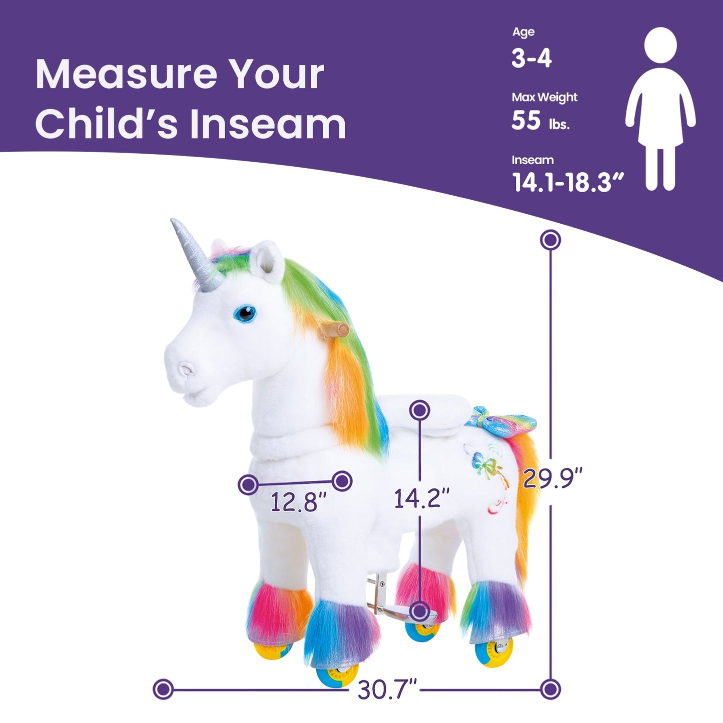 Unicorn Ride On Toy for Age 3-4 Rainbow Model X