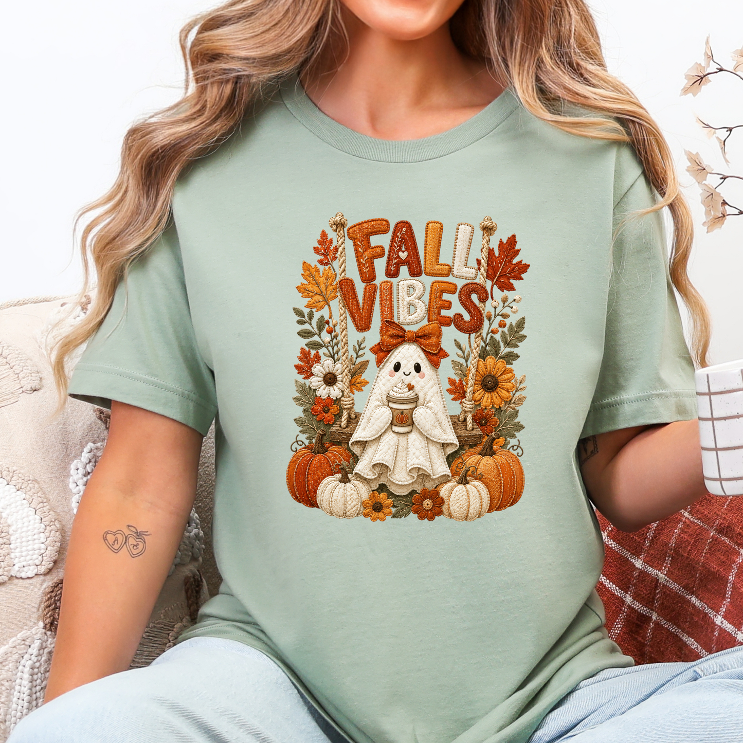 Floral Ghost Autumn Patchwork Graphic Tee