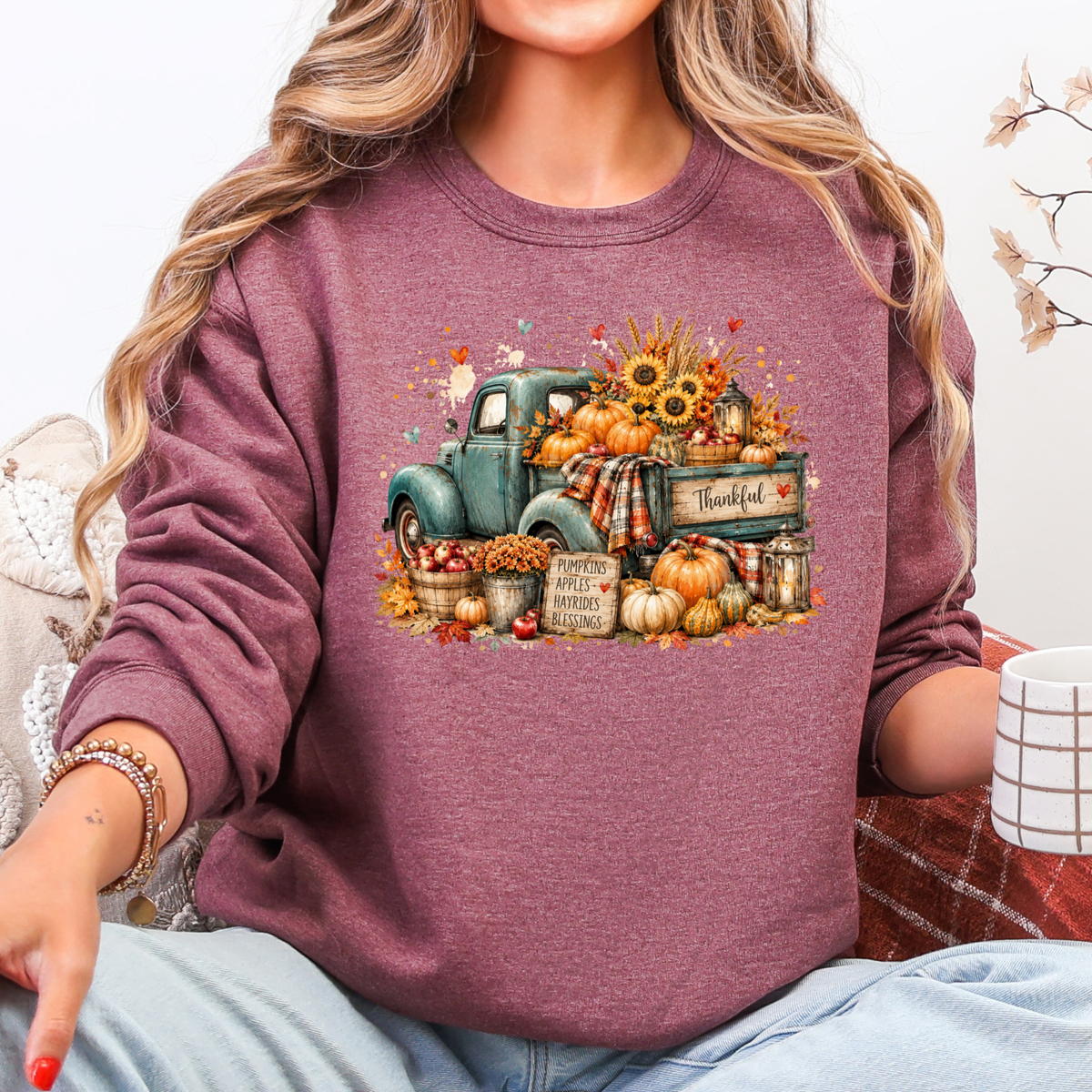 Autumn Truck Pumpkin Graphic Sweatshirt