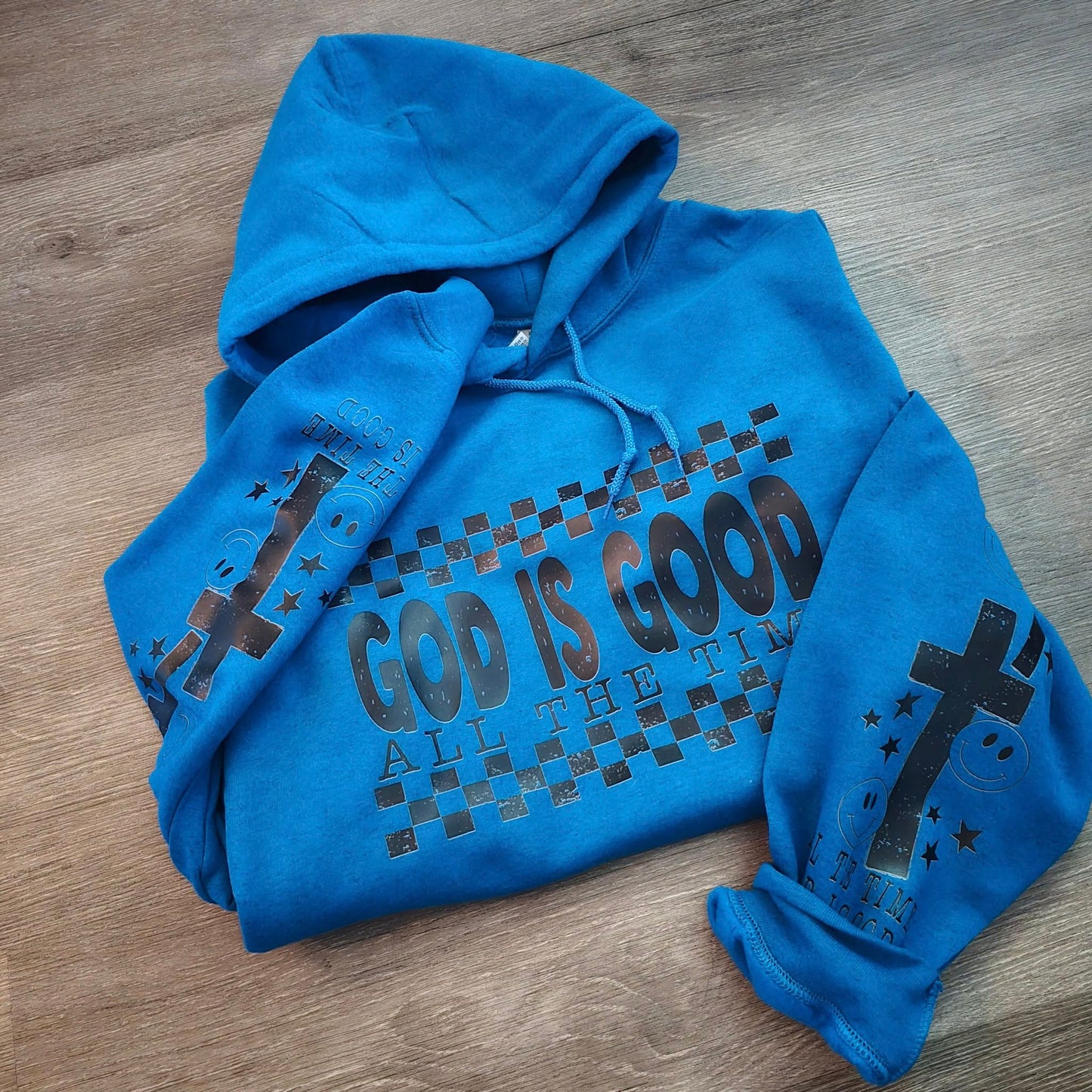 GOD IS GOOD ALL THE TIME SWEATSHIRT W/ SLEEVE PRINT