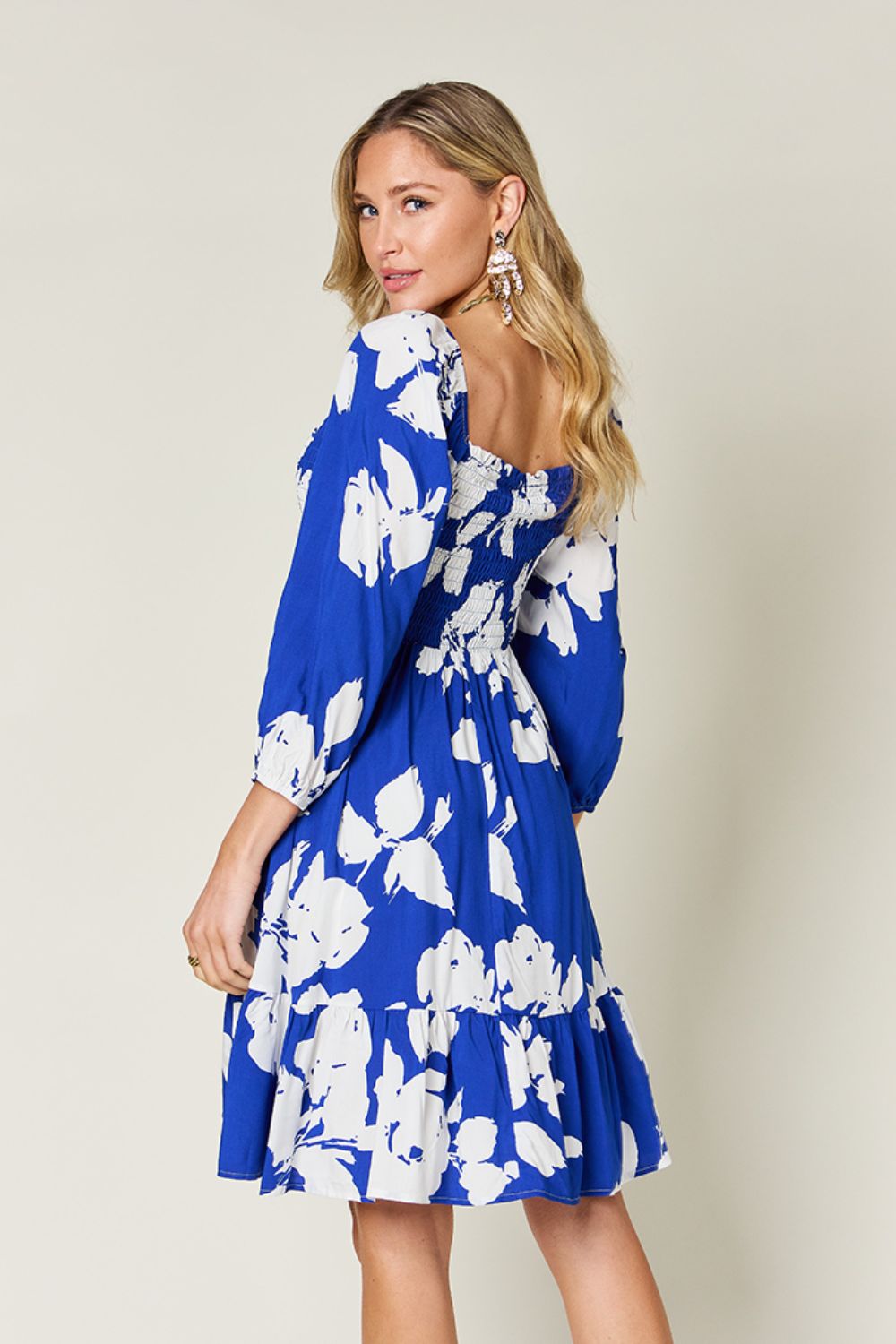 Double Take Floral Ruffle Hem Smocked Dress