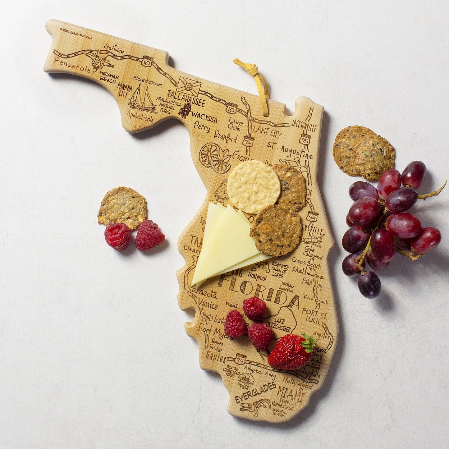 Totally Bamboo Destination Florida State Shaped Serving and Cutting Board