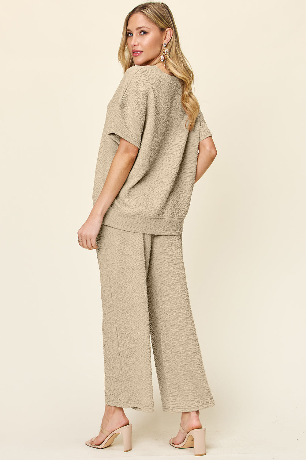 Double Take Texture Short Sleeve Top and Pants Set