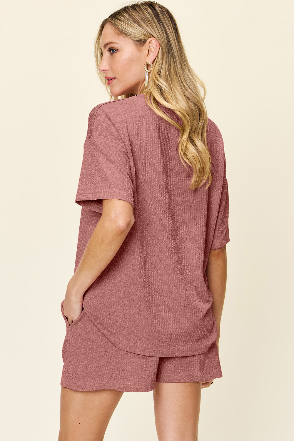 Double Take Round Neck Short Sleeve T-Shirt and Shorts Set