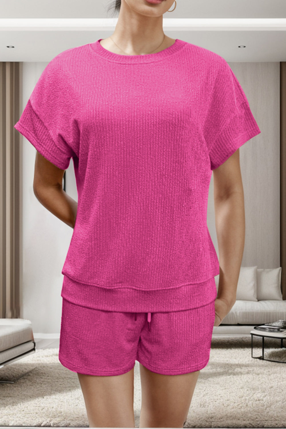 Double Take Round Neck Short Sleeve T-Shirt and Shorts Set