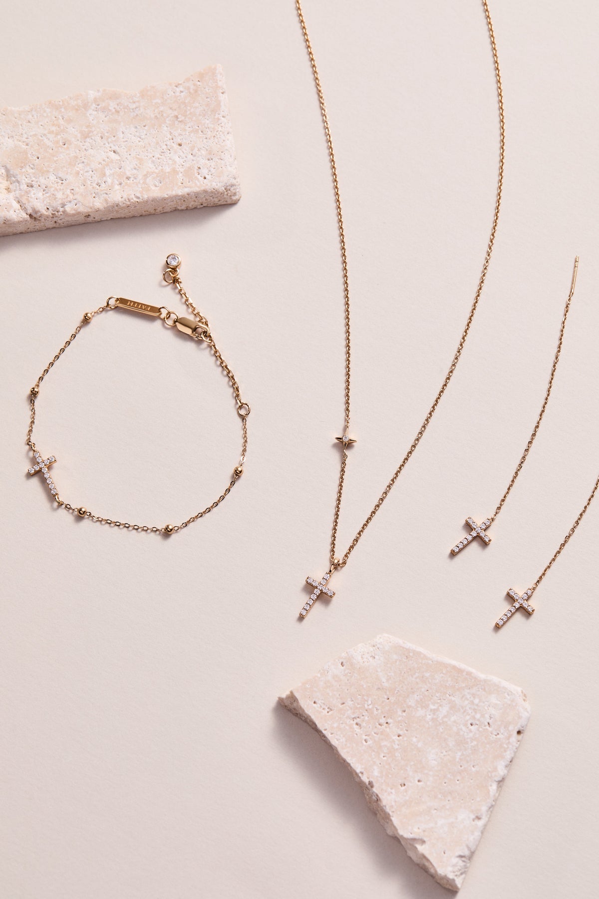 Cross Delicate Pave Crystal Beaded Strand Bracelet