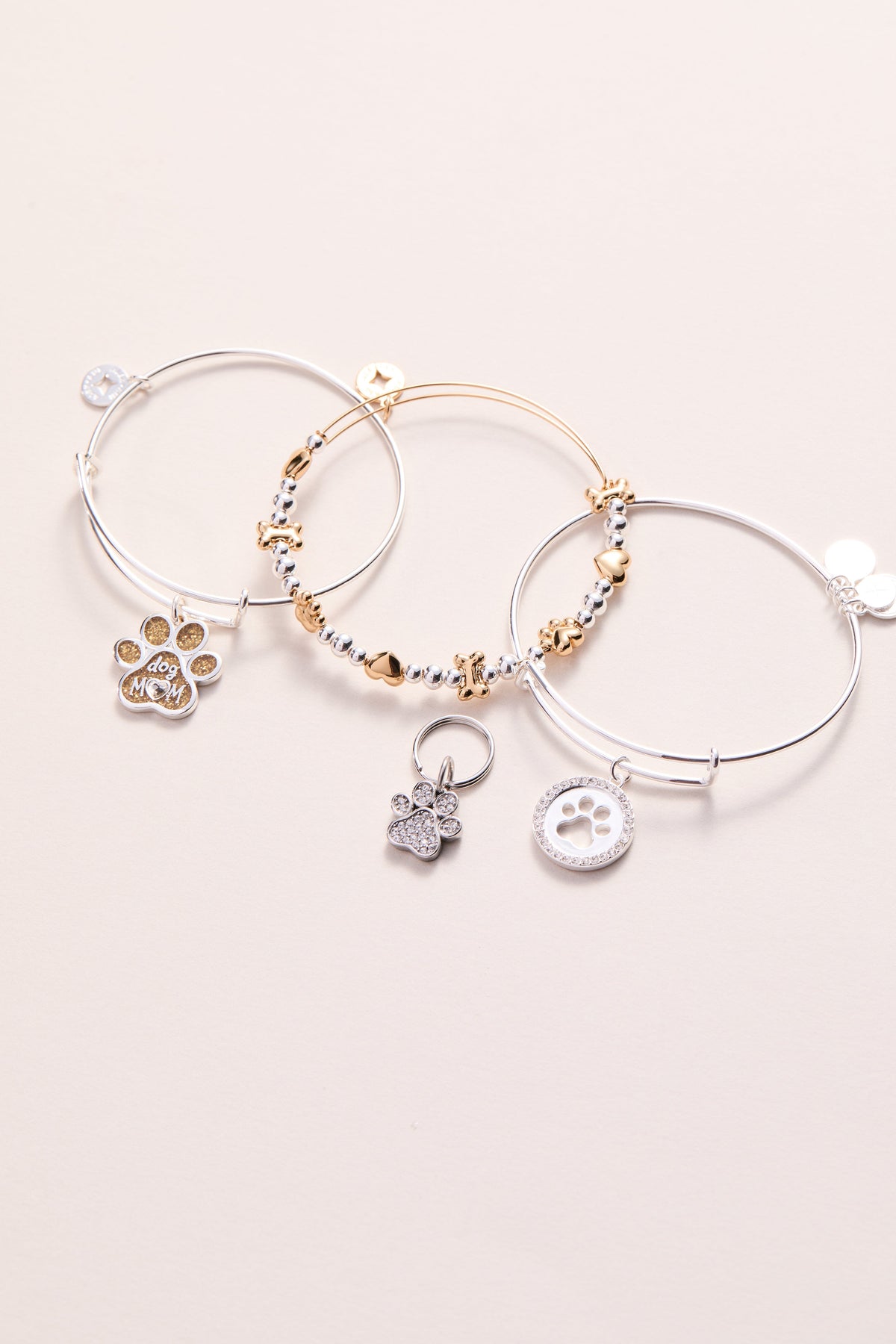 Paw Print Bangle & Pet Collar Charm Set of 2