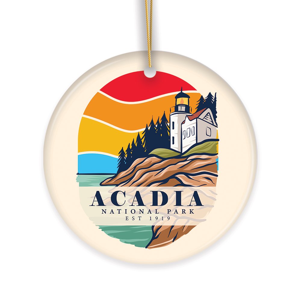 Acadia National Park Retro Style Ornament, Maine USA Tourist Attraction and Gift