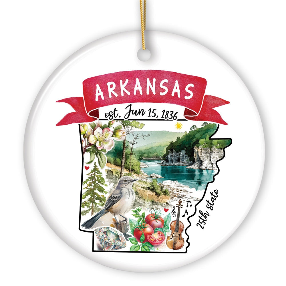 Artistic Arkansas State Themes and Landmarks Christmas Ornament