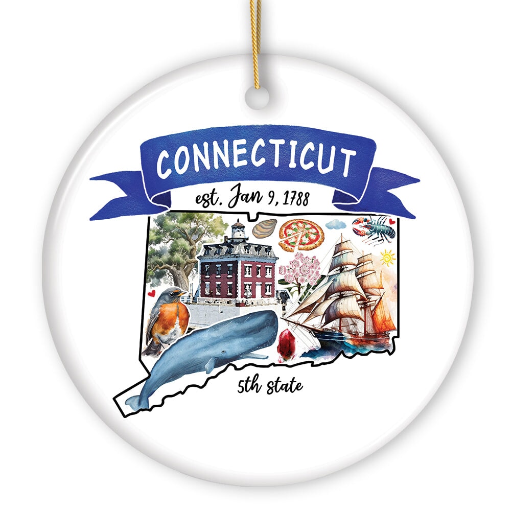 Artistic Connecticut State Themes and Landmarks Christmas Ornament