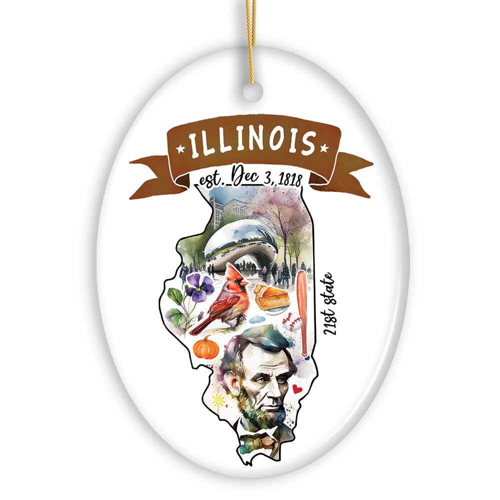 Artistic Illinois State Themes and Landmarks Christmas Ornament