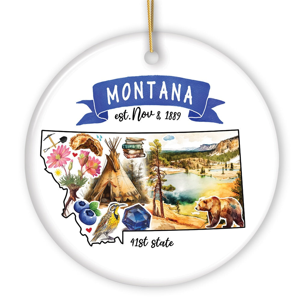 Artistic Montana State Themes and Landmarks Christmas Ornament