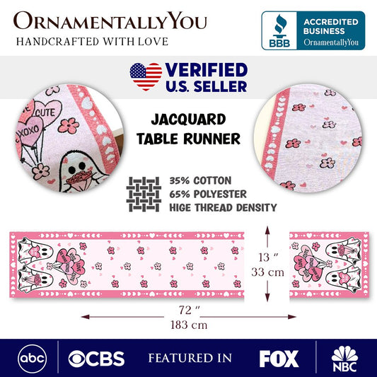 Valentine Ghost 72" Jacquard Table Runner, High Quality Holiday Rectangle Tablecloth with Cute Lovers