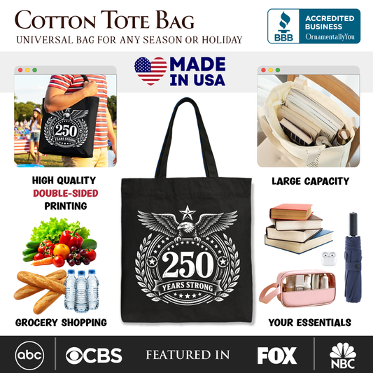 America 250 Years Strong Eagle Tote Bag, 4th of July USA Patriotic 1776โ2026 Gift Shopper