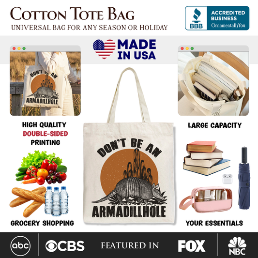 Don’t Be An Armadillhole Armadillo Canvas Tote Bag, Funny Western Animal Gift Shopper