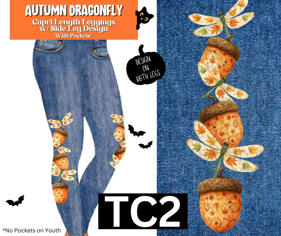 Autumn Dragonfly Full Length Faux Denim w/ Side Leg Designs